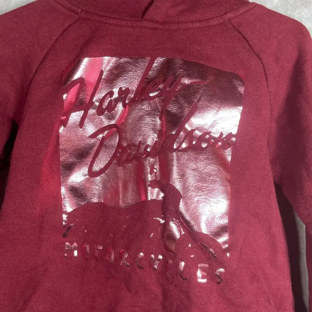 Harley Davidson Hoodie‎ Sweatshirt Girls Size 4/5 Red Fleece Pullover Casual